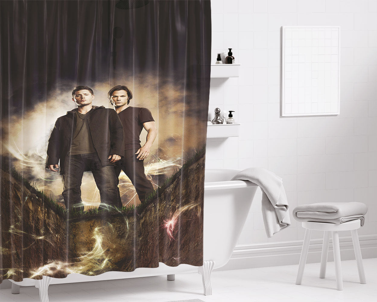 Upernatural Tv Show Illustration Wallpaper Bathroom Shower Curtain Fabric Waterproof | 66 X 72 Inch