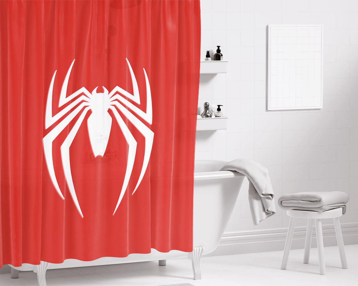 White Spider Bathroom Shower Curtain Fabric Waterproof | 66 X 72 Inch