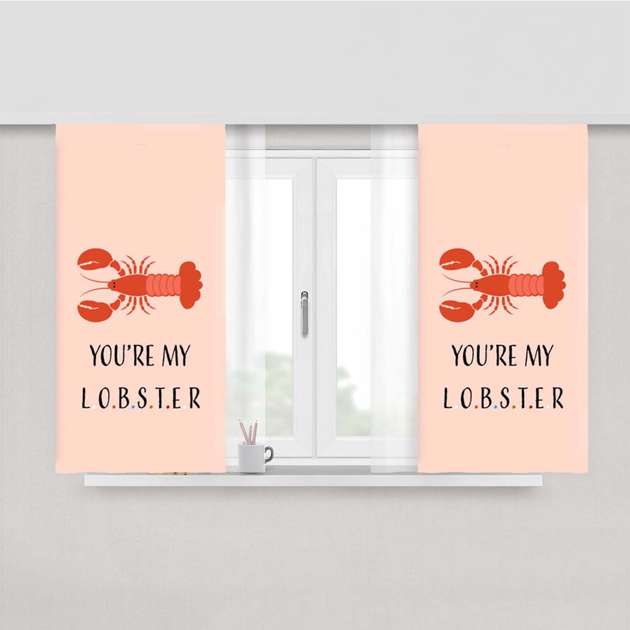 A Monkeys - Pink Fabric Window Curtains