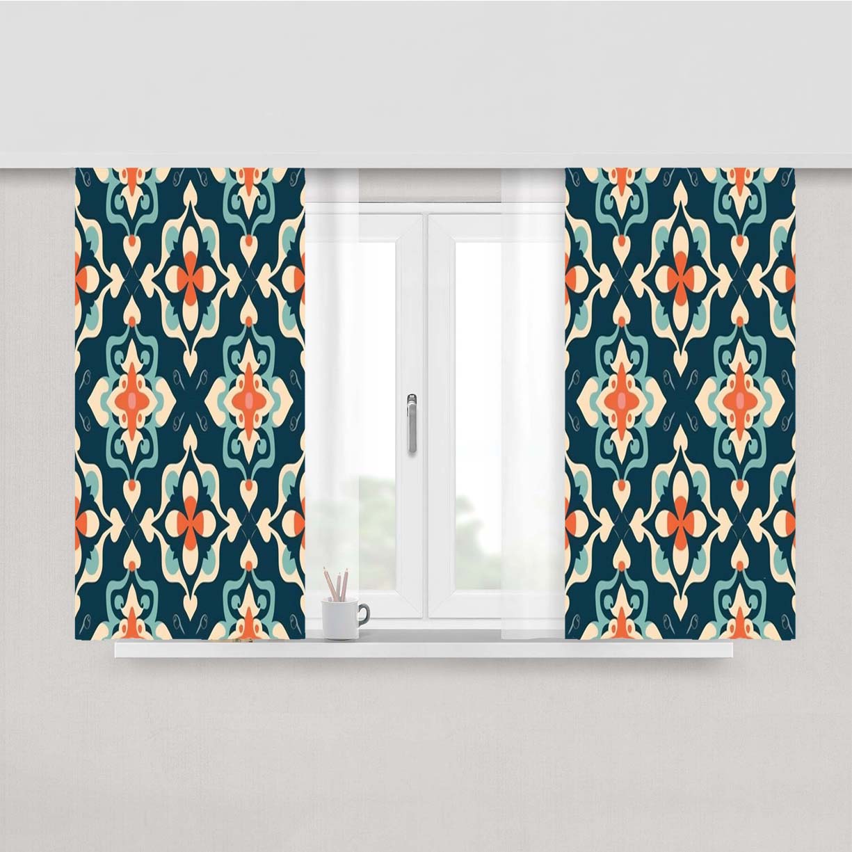 A Pattern With The Letter Fabric Window Curtains