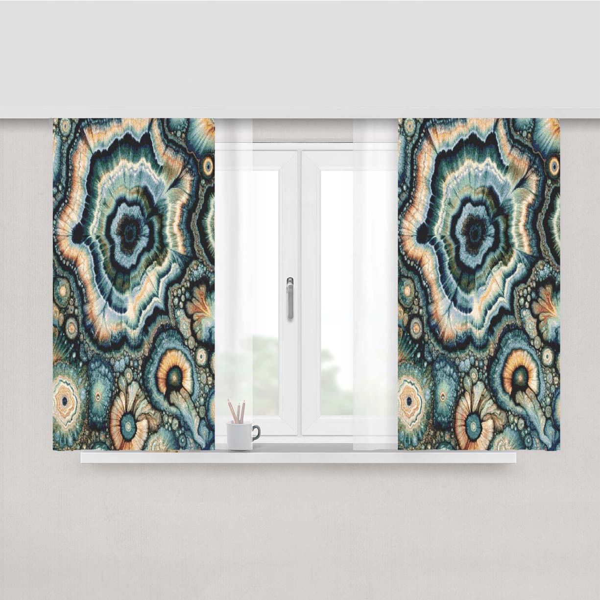 Abstract Geode Mandala Fabric Window Curtains