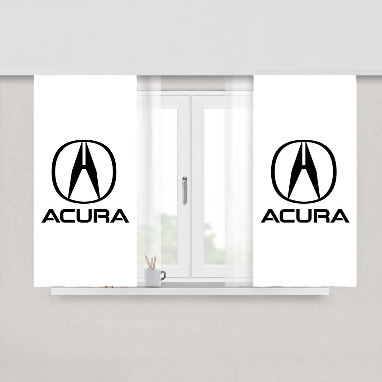 Acura Logo White Fabric Window Curtains