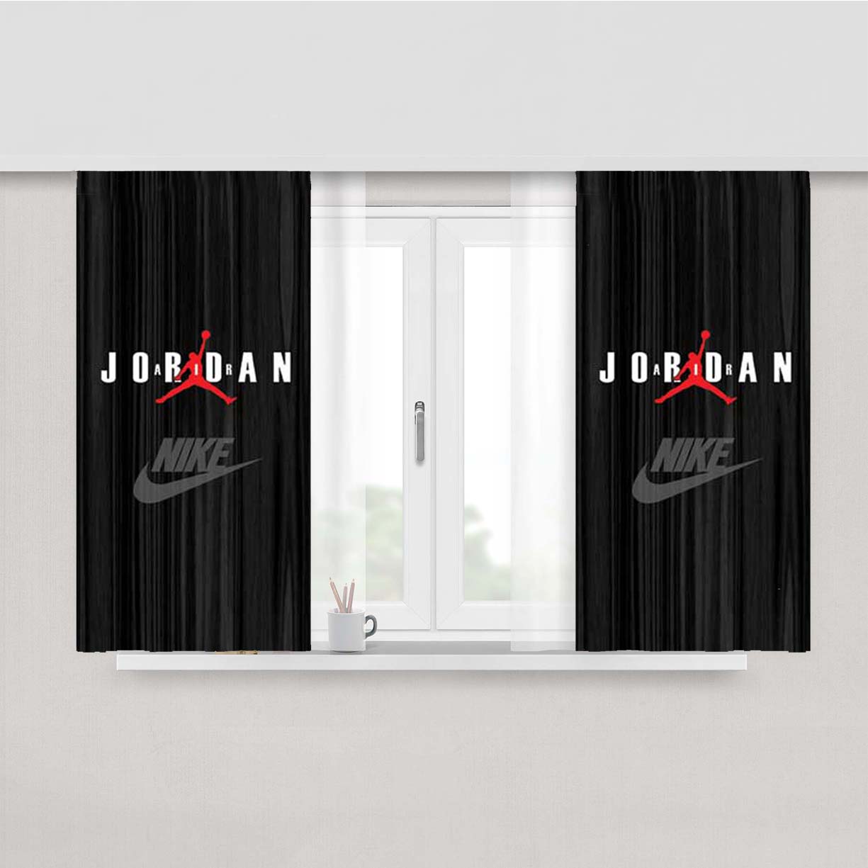 Air Jordan Black Wood Grain Fabric Window Curtains