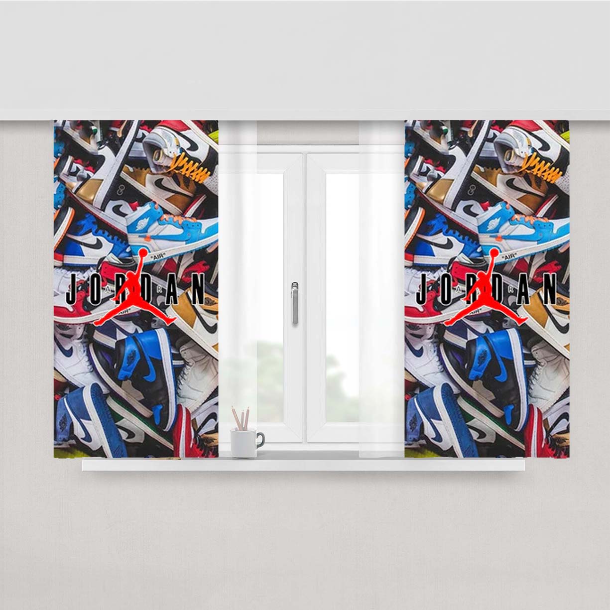 Air Jordan Shoes Pattern Logo Fabric Window Curtains