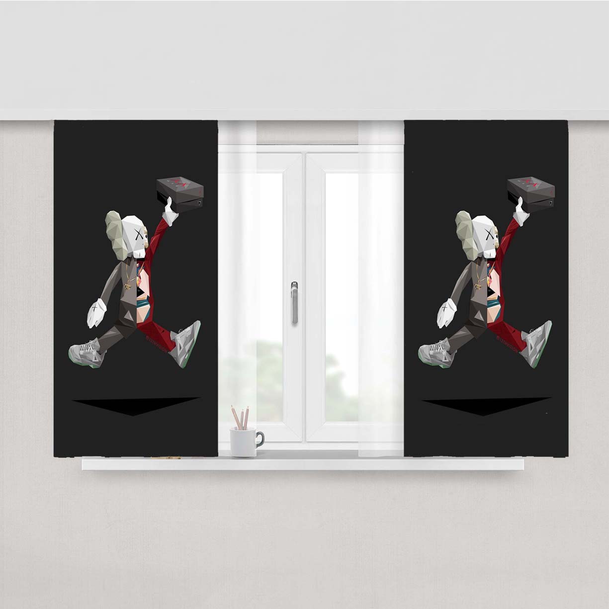 Air Jordan X Kaws Illustration Fabric Window Curtains