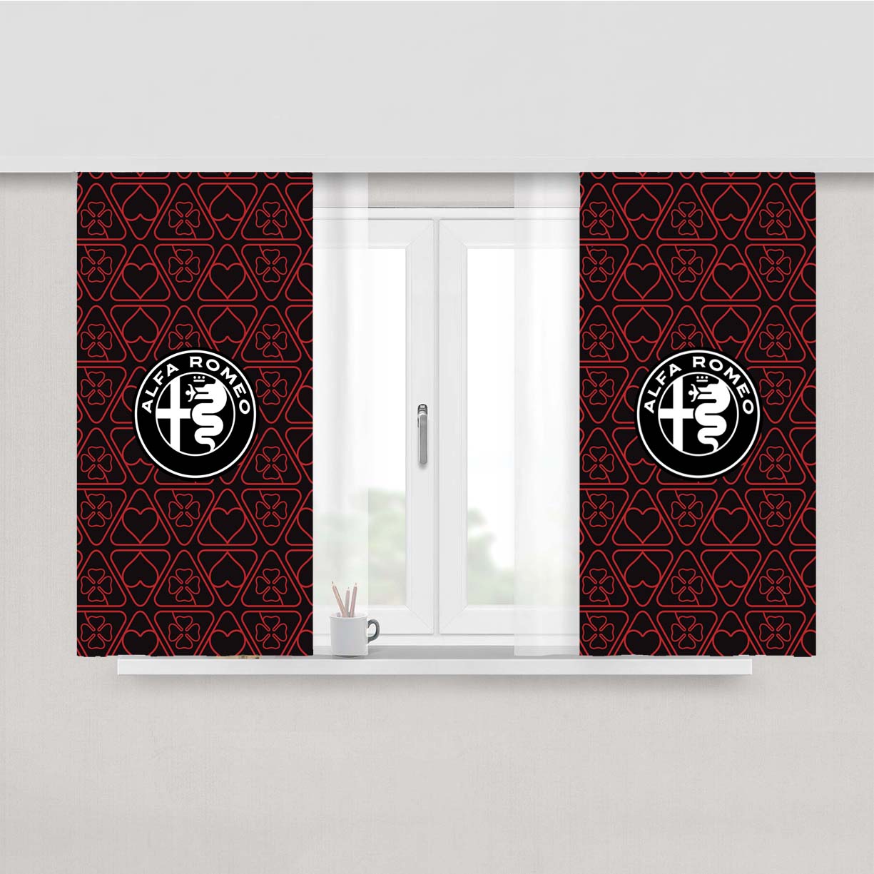 Alfa Romeo Logo Pattern Peach Skin Window Curtains