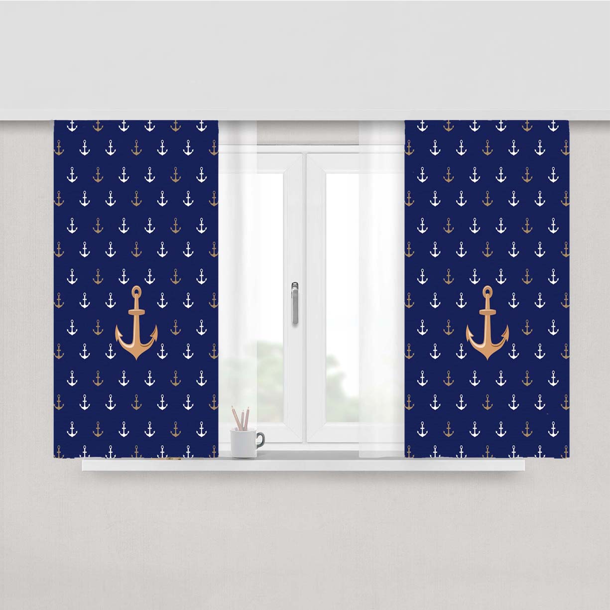Anchor Pattern Peach Skin Window Curtains