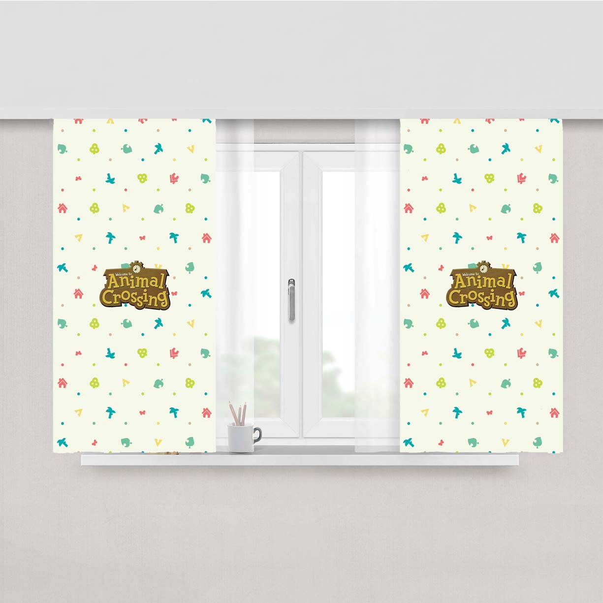 Animal Crossing Logo Pattern Peach Skin Window Curtains