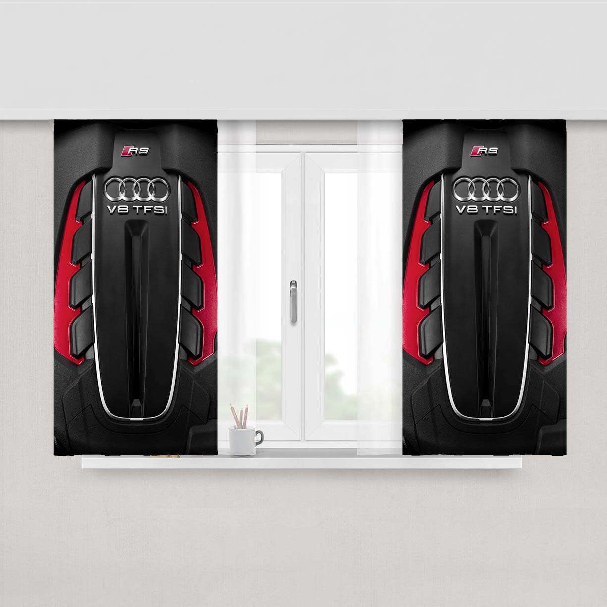 Audi Red Rs Engine Sports Peach Skin Window Curtains