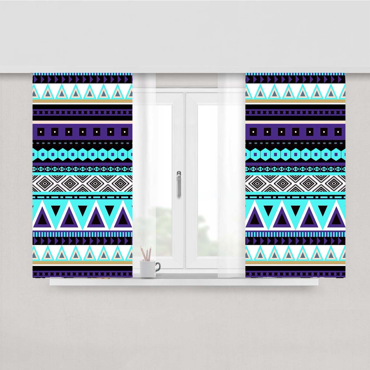 Aztec Wallpaper Peach Skin Window Curtains