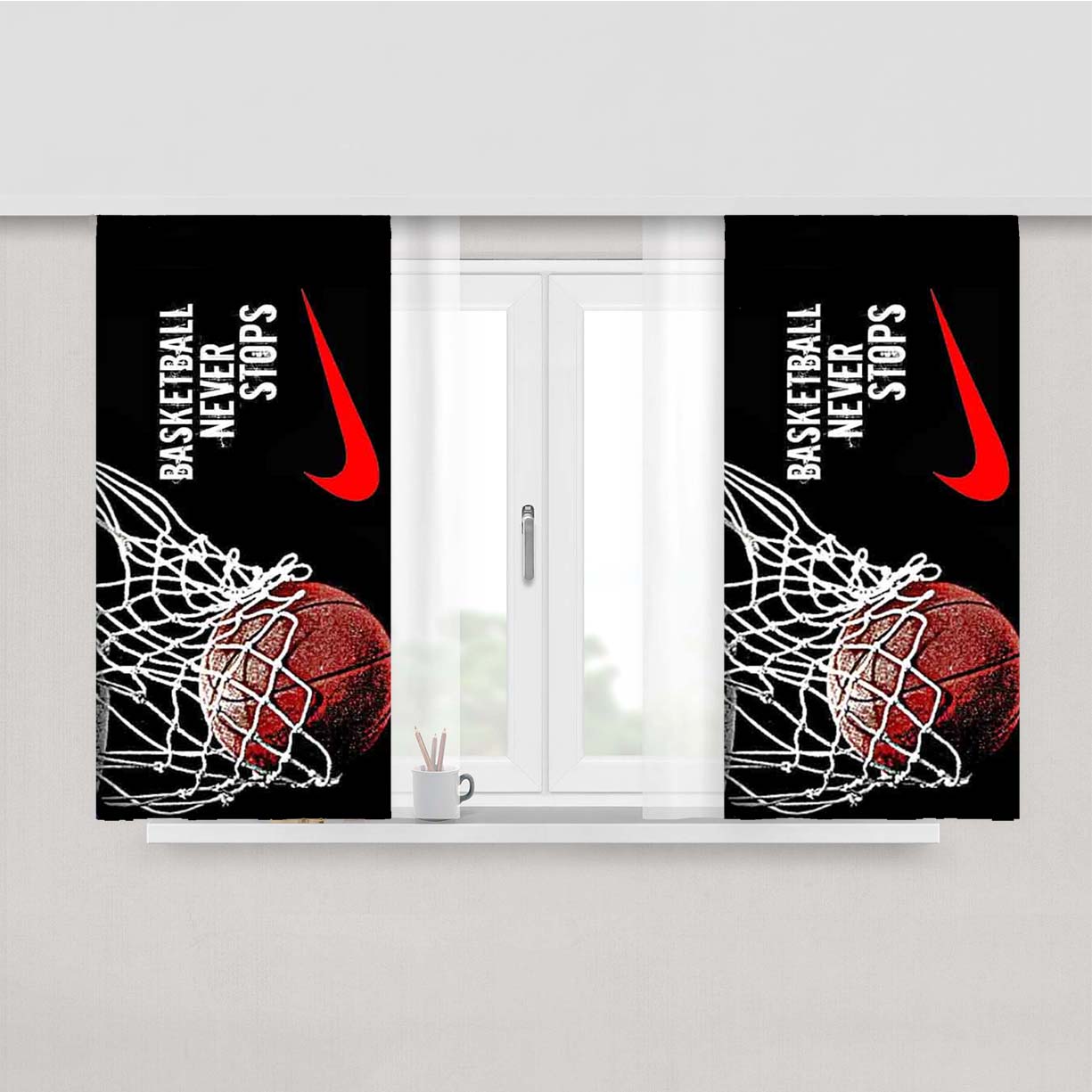 Basketball Never Stops Nike Peach Skin Window Curtains