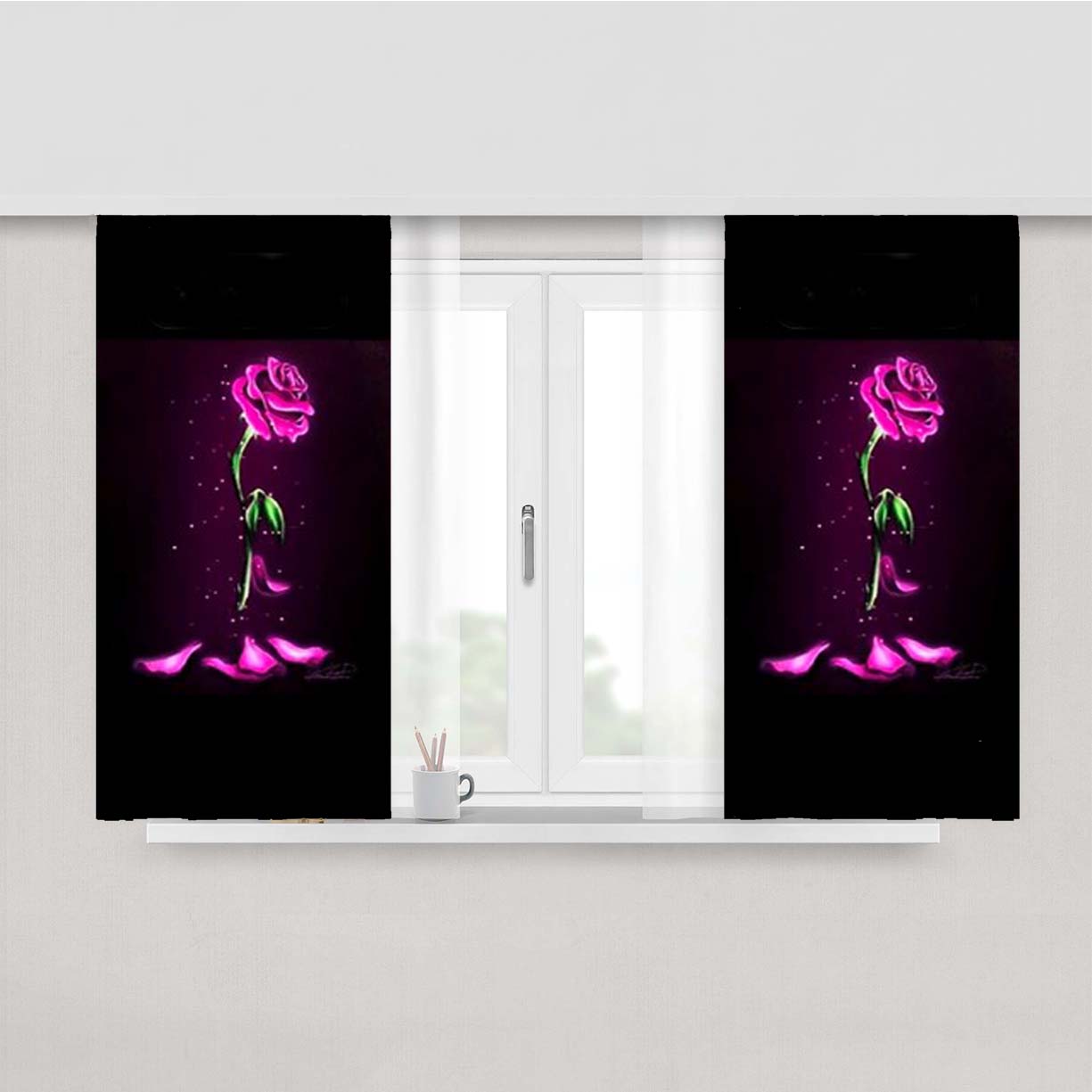 Beauty And The Beast Neon Glass Rose Peach Skin Window Curtains