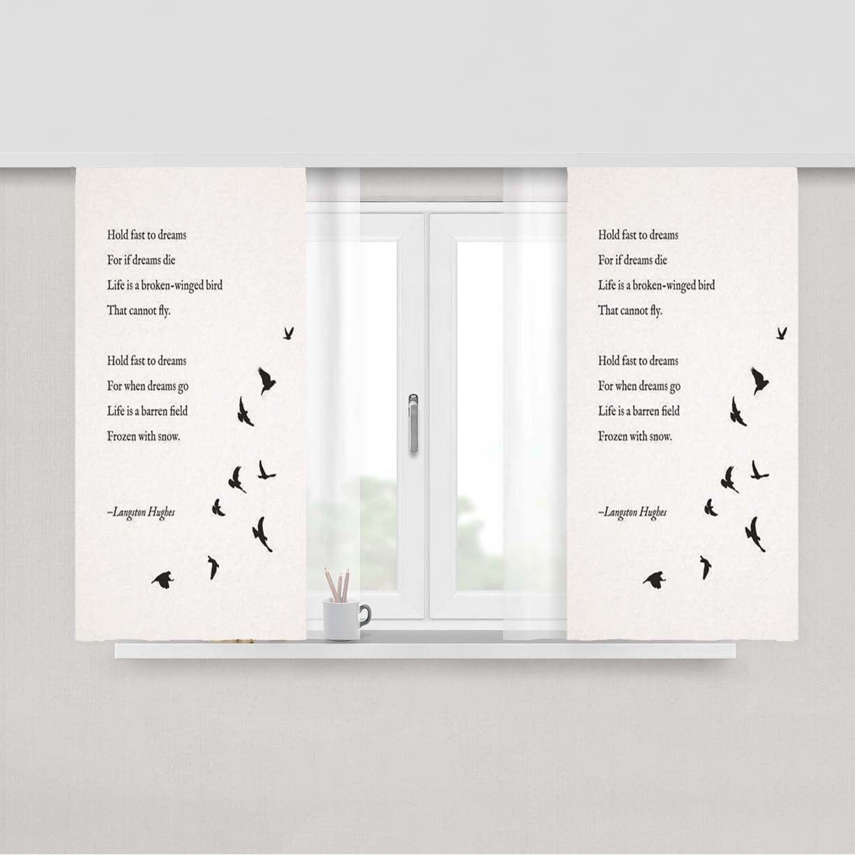 Bird Poem Peach Skin Window Curtains