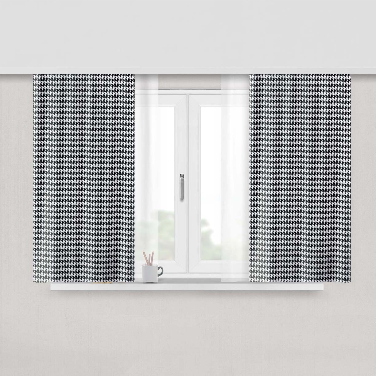 Black And White Fabric Peach Skin Window Curtains
