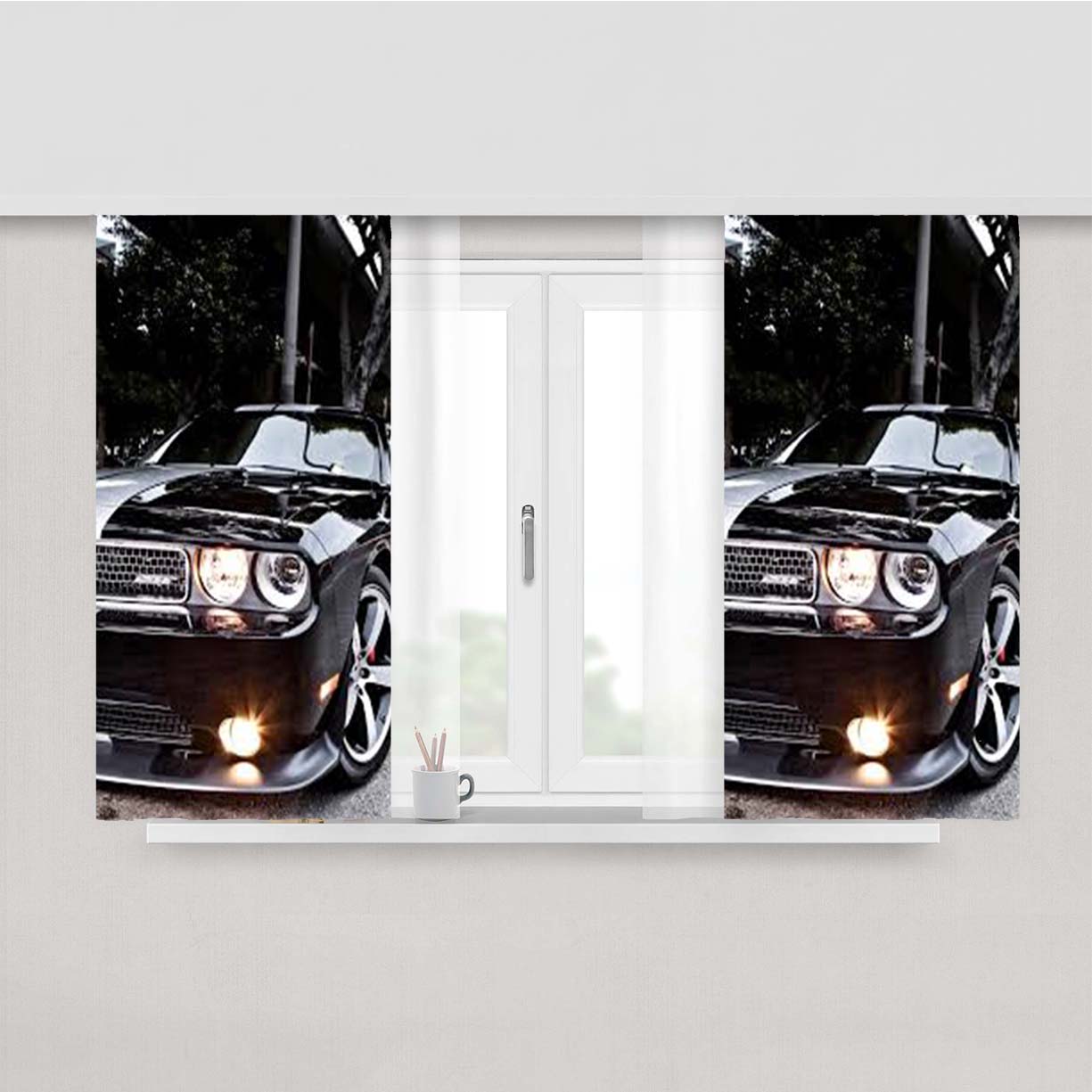 Black Dodge Challenger Peach Skin Window Curtains