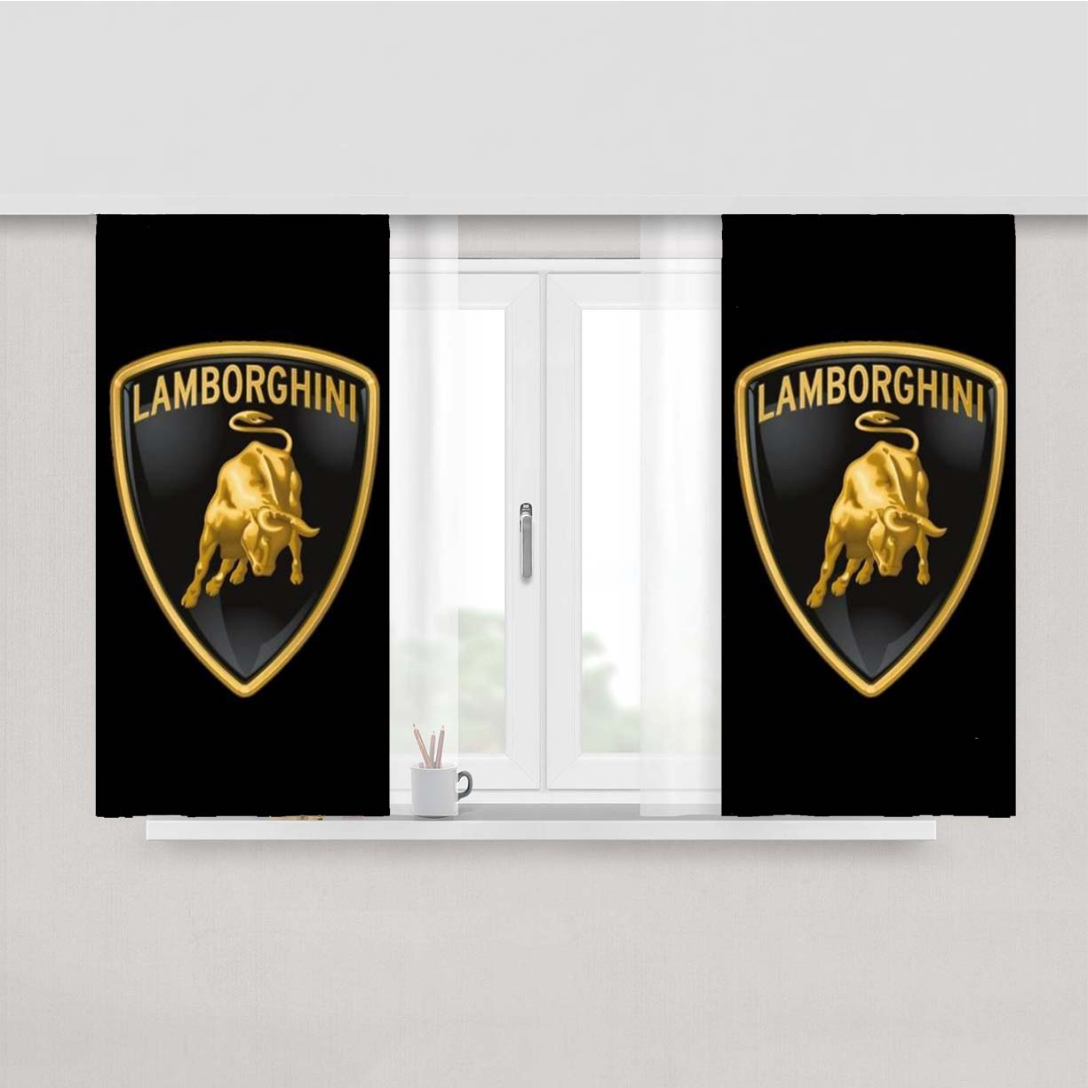 Black Lamborghini Peach Skin Window Curtains