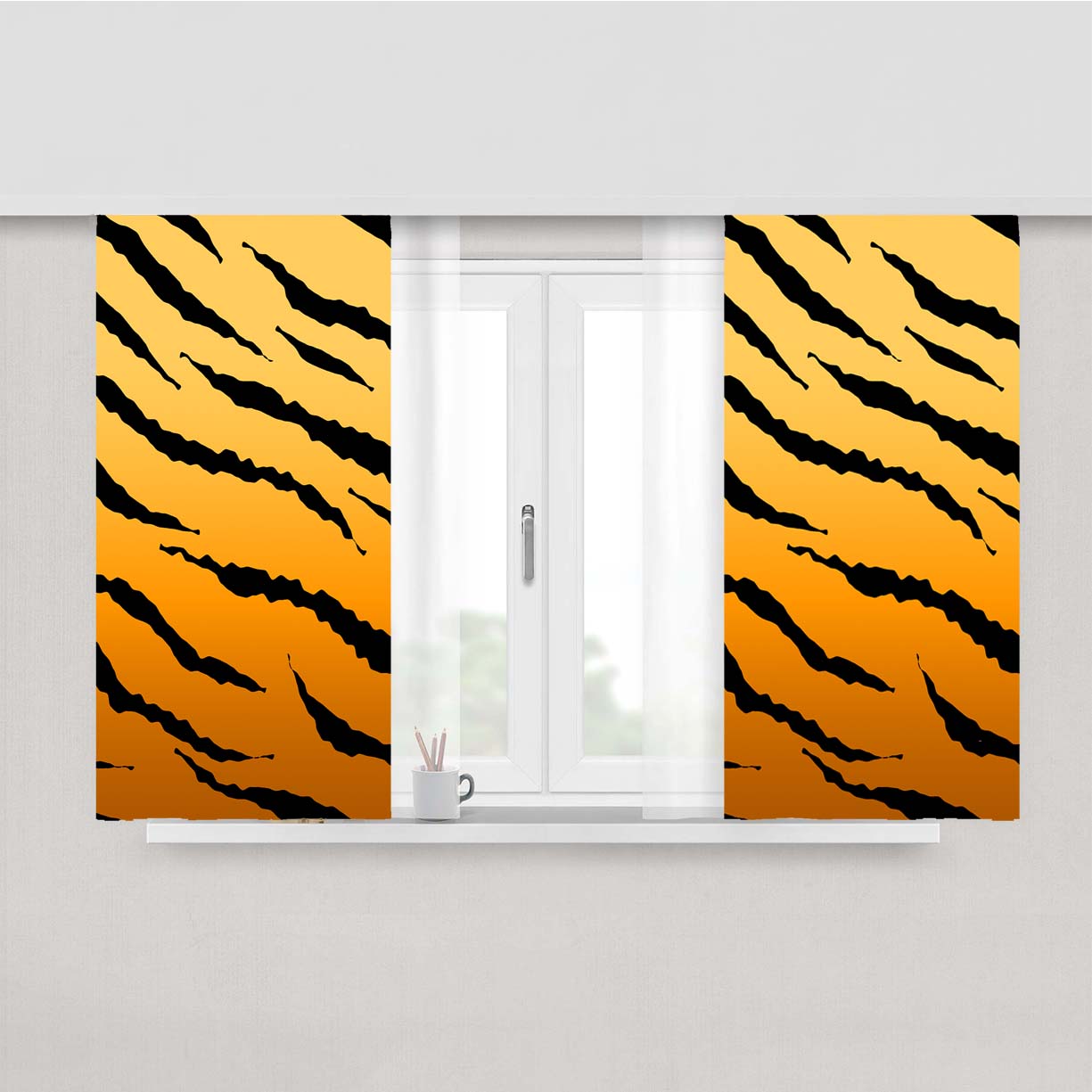 Black Orange Gradient Tiger Skin Texture Nature Pattern Peach Skin Window Curtains