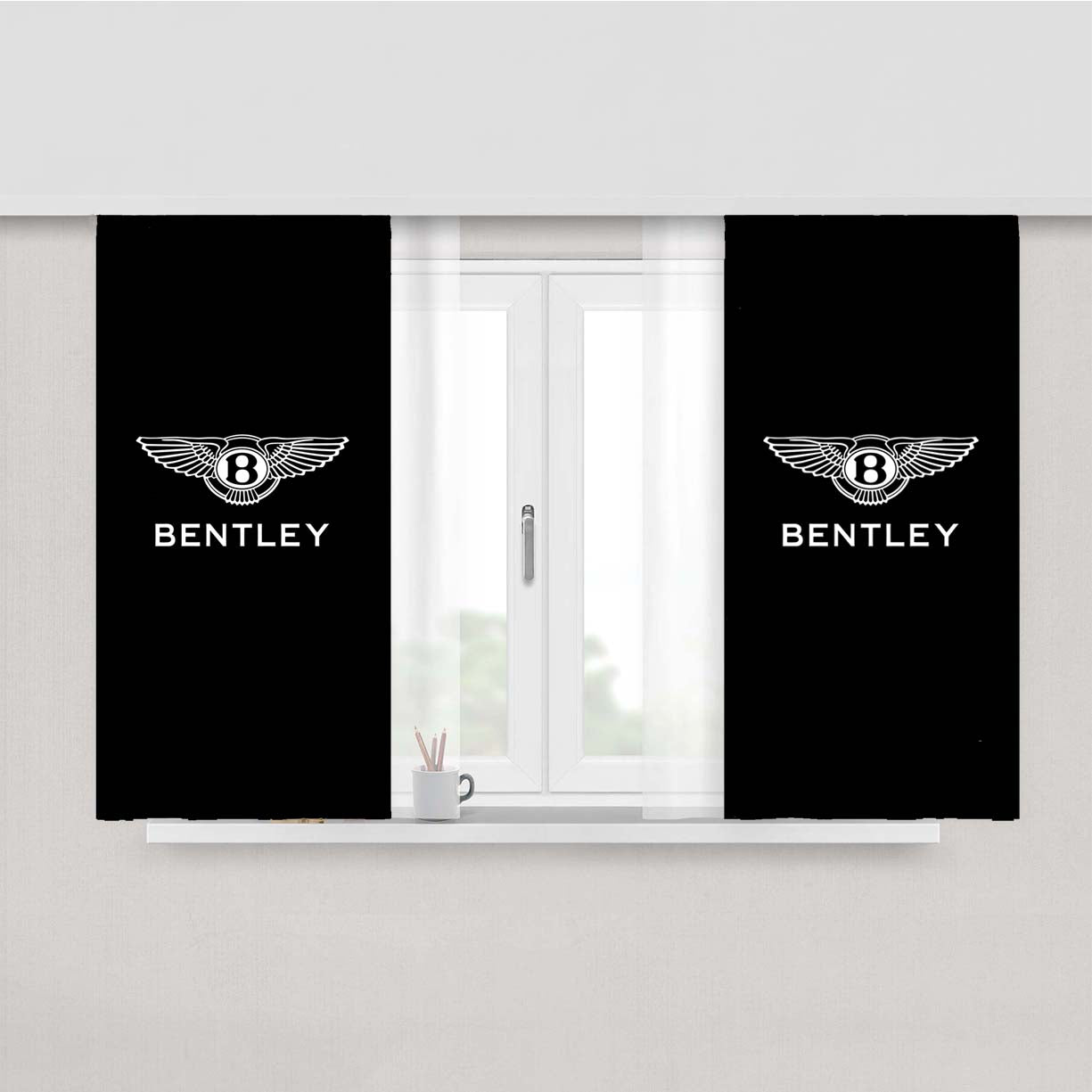 Black White Bentley Logo Peach Skin Window Curtains