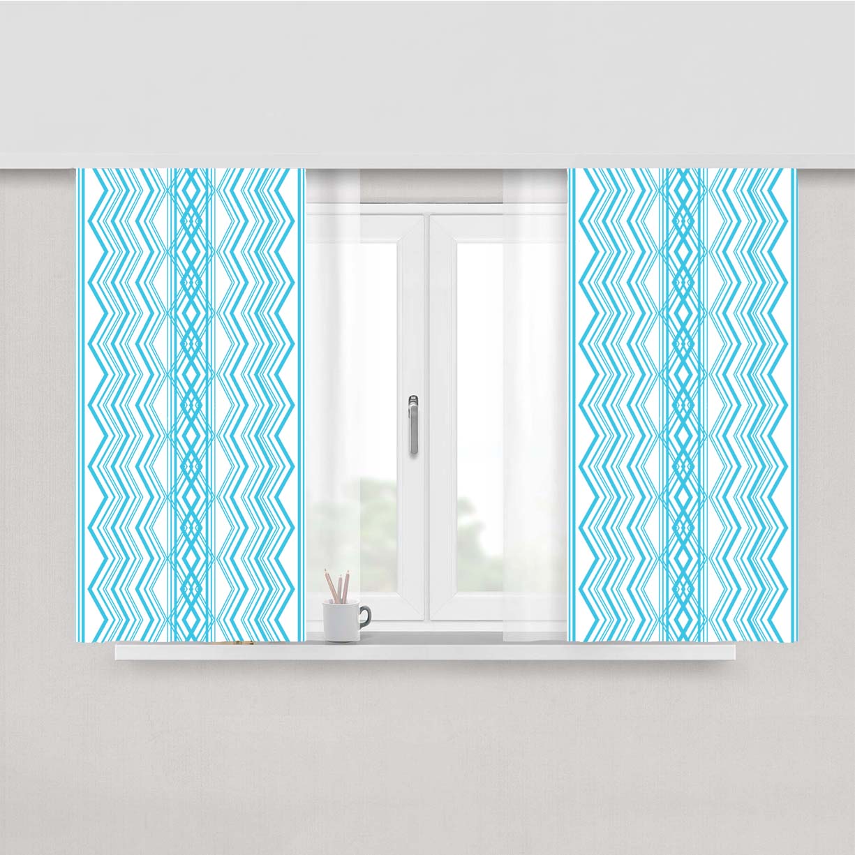 Blue Aztec Zigzag Seamless Pattern Peach Skin Window Curtains