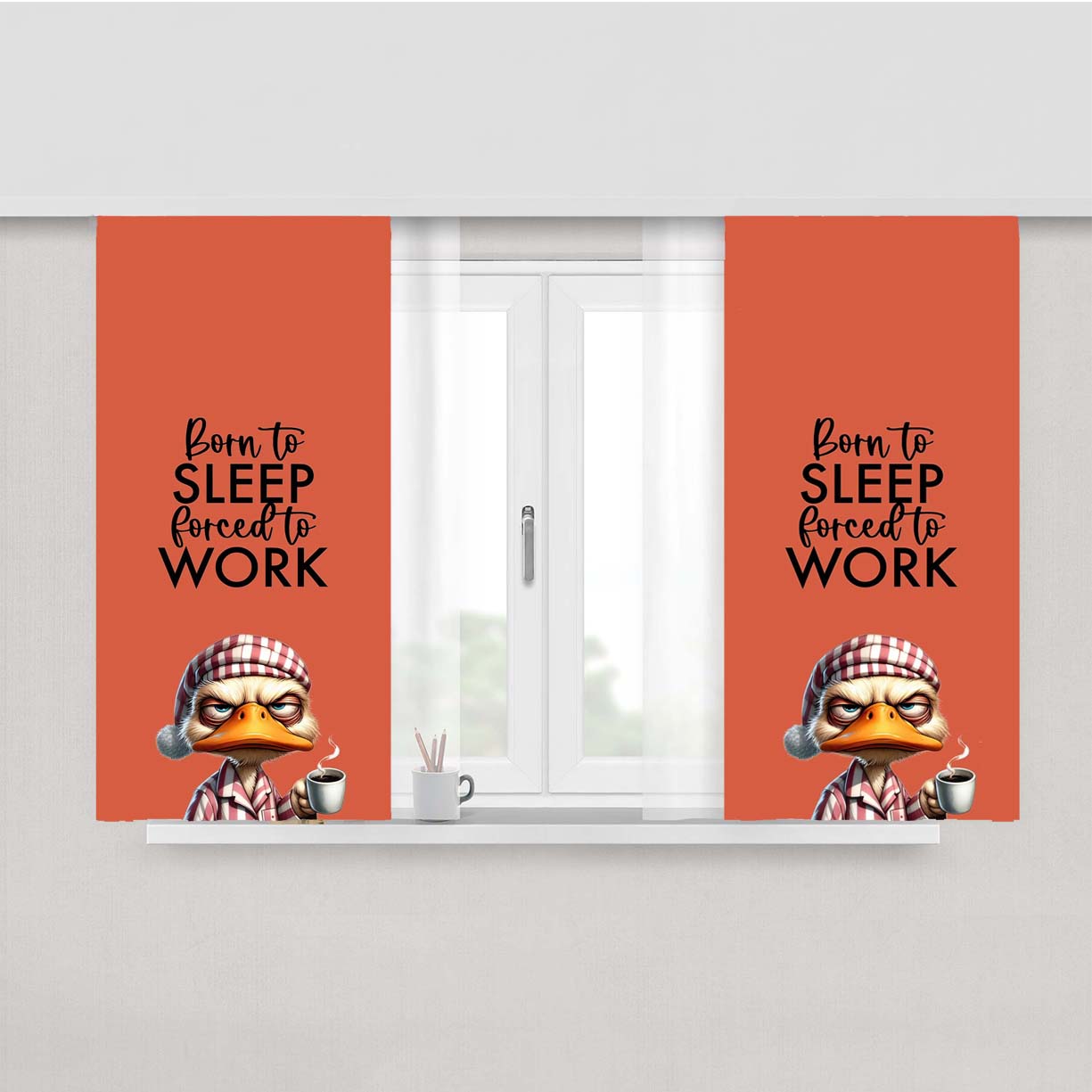 Born To Sleep Forced To Work Peach Skin Window Curtains