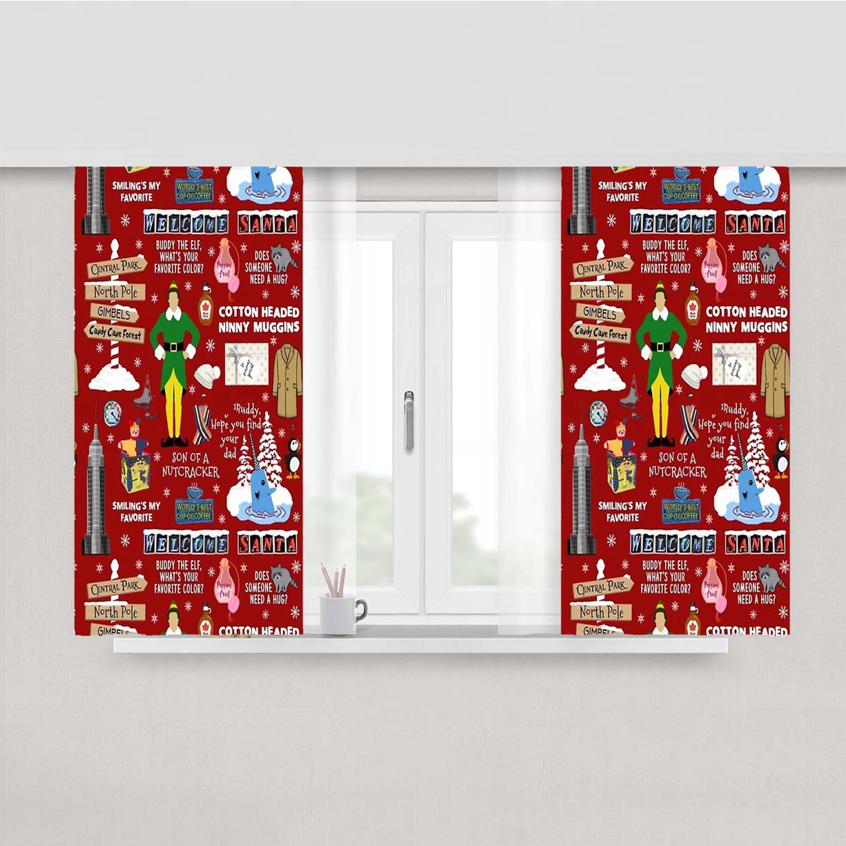 Buddy The Elf Collage Peach Skin Window Curtains