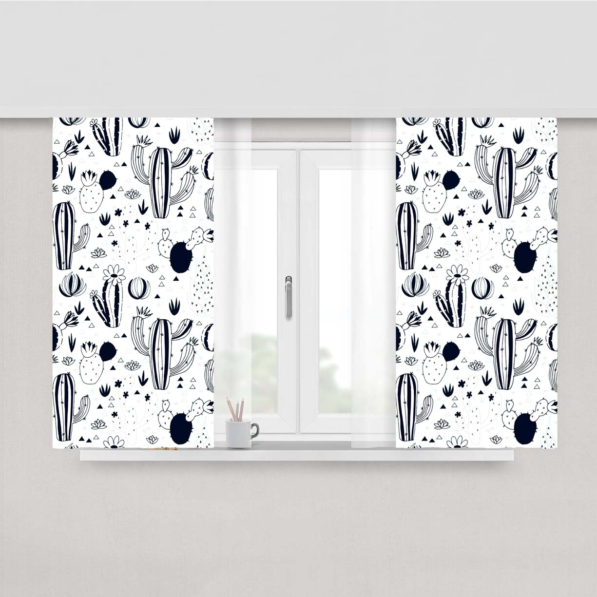 Cactus Black White Pattern Peach Skin Window Curtains