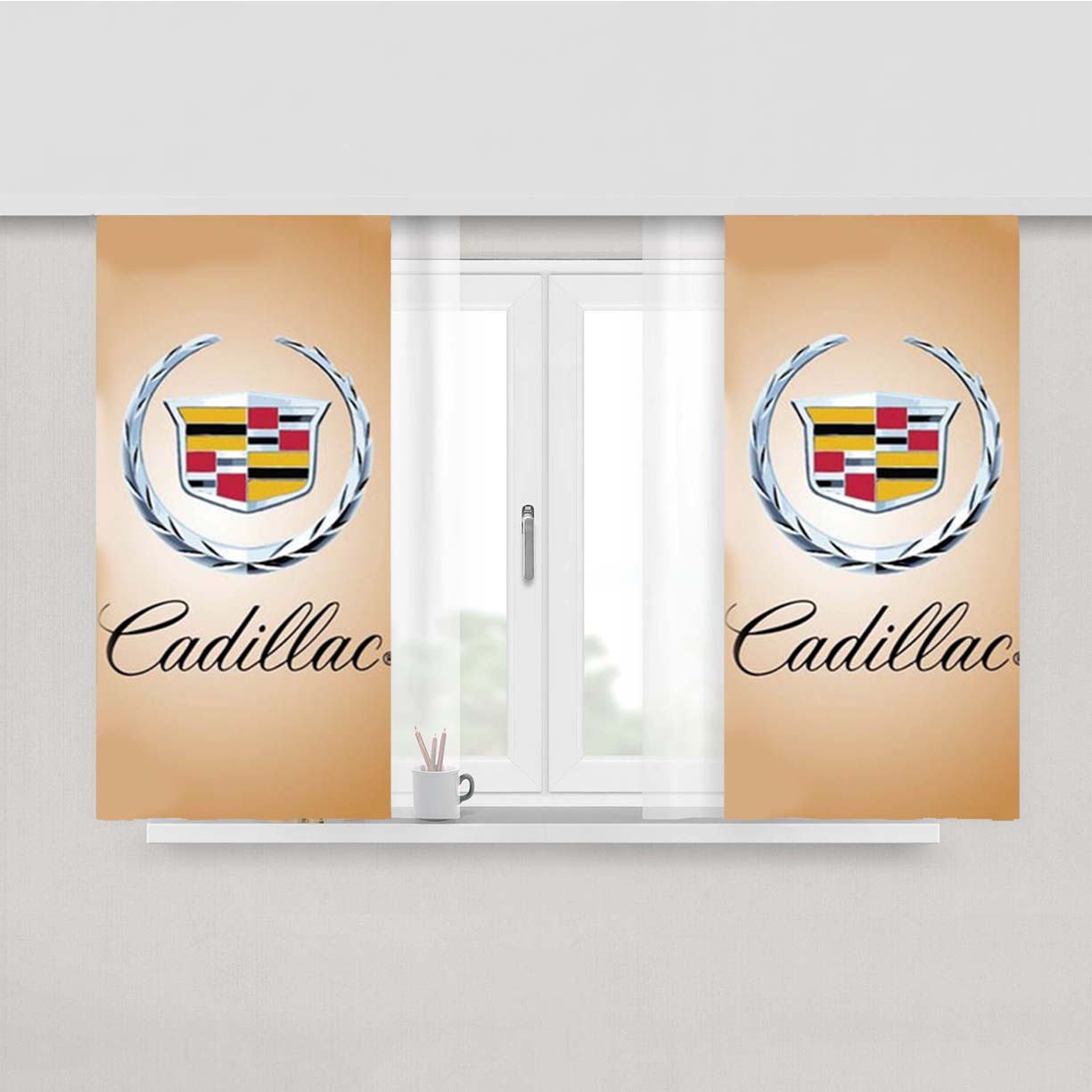 Cadillac Logo Wood Peach Skin Window Curtains