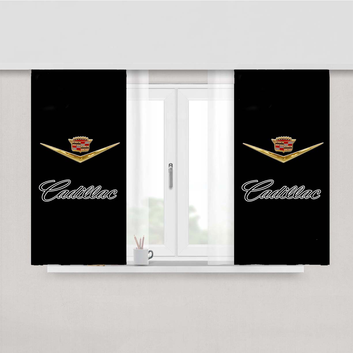 Cadillac Old Logo Peach Skin Window Curtains