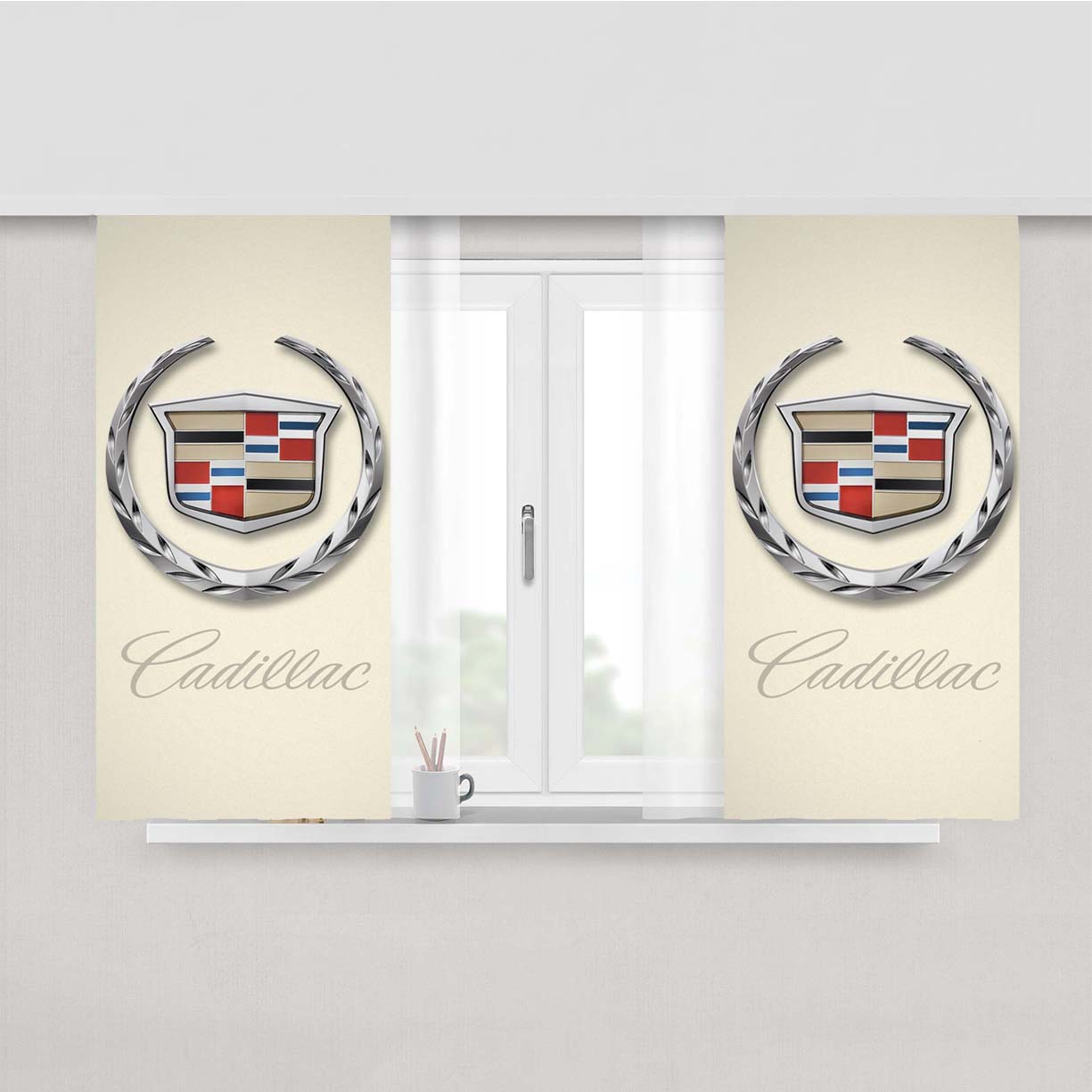 Cadillac White Wallpaper Peach Skin Window Curtains