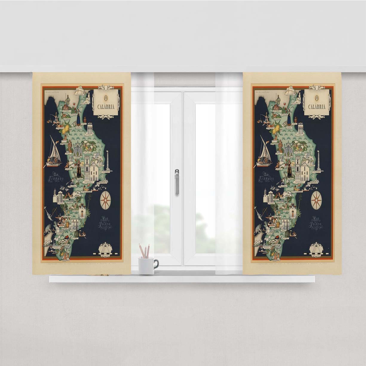 Calabria Map From 1939 Peach Skin Window Curtains