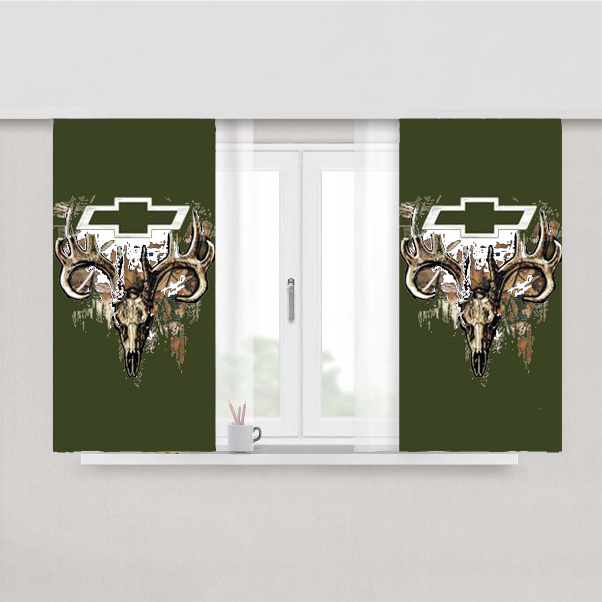 Camo Chevy Fill Skullc Peach Skin Window Curtains