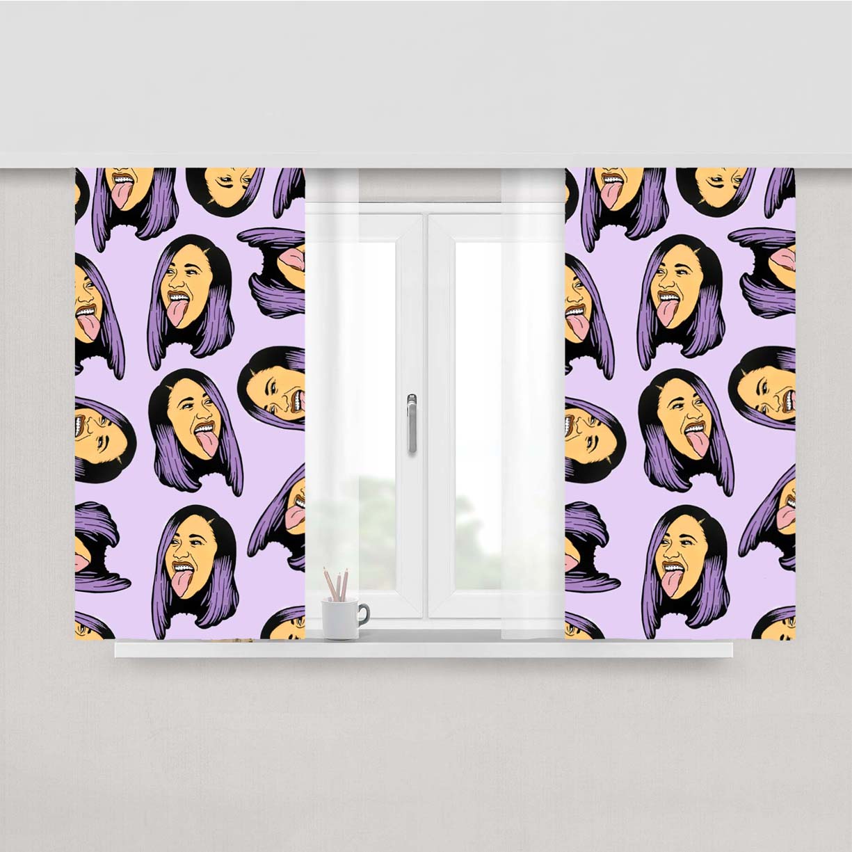 Cardi B Head Pattern Fun Peach Skin Window Curtains