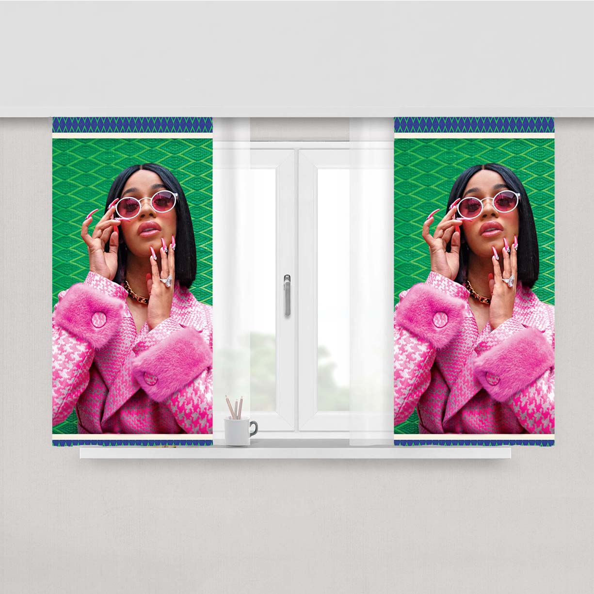 Cardi B Newyork Pattern Peach Skin Window Curtains