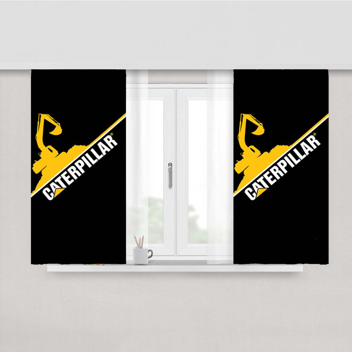 Caterpillar Tractor Logo Peach Skin Window Curtains