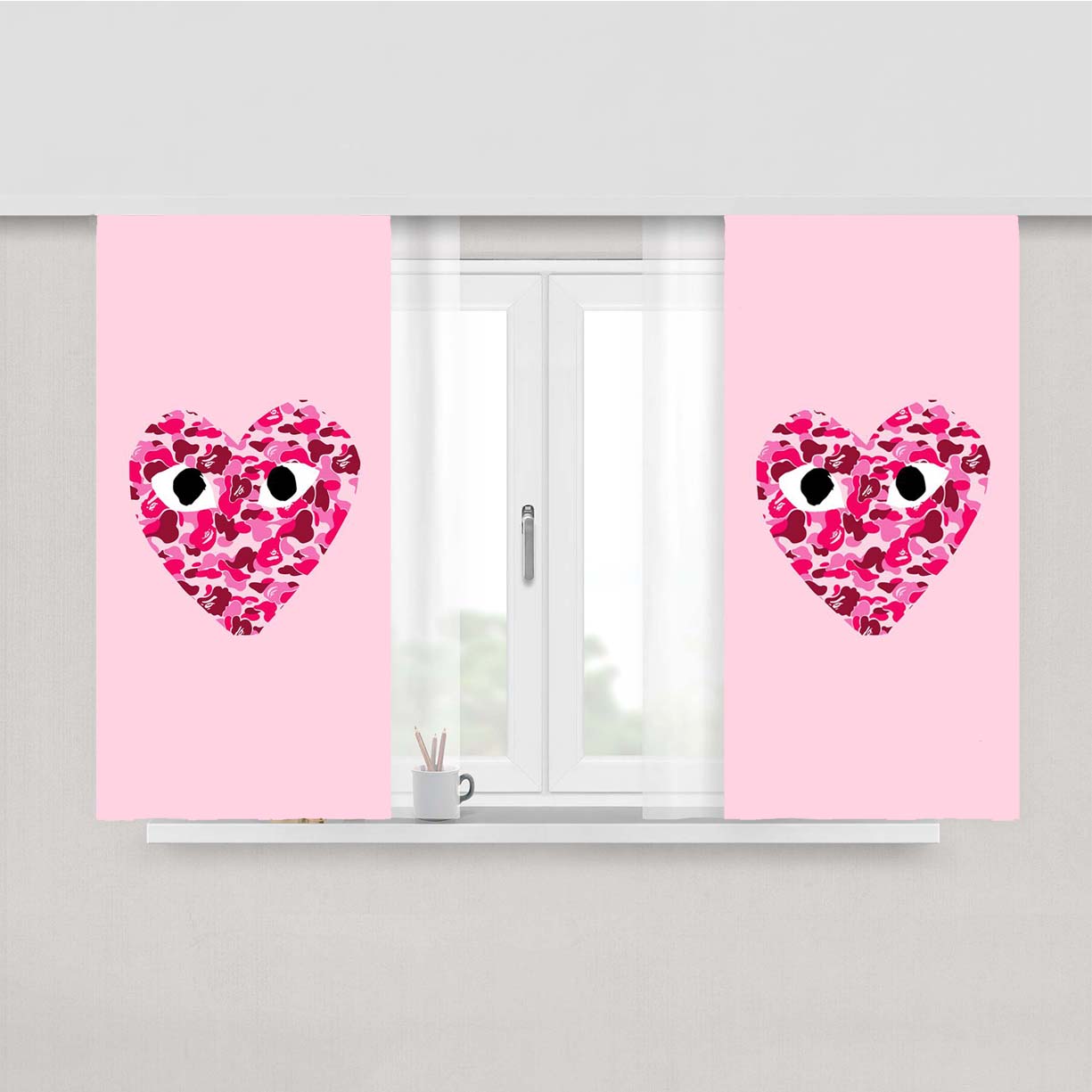 Cdg Love Bape Pattern Style Peach Skin Window Curtains