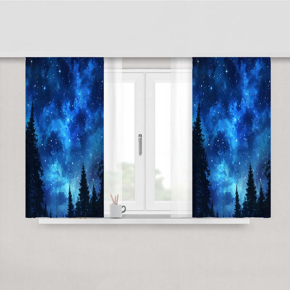 Celestial Night Sky Peach Skin Window Curtains