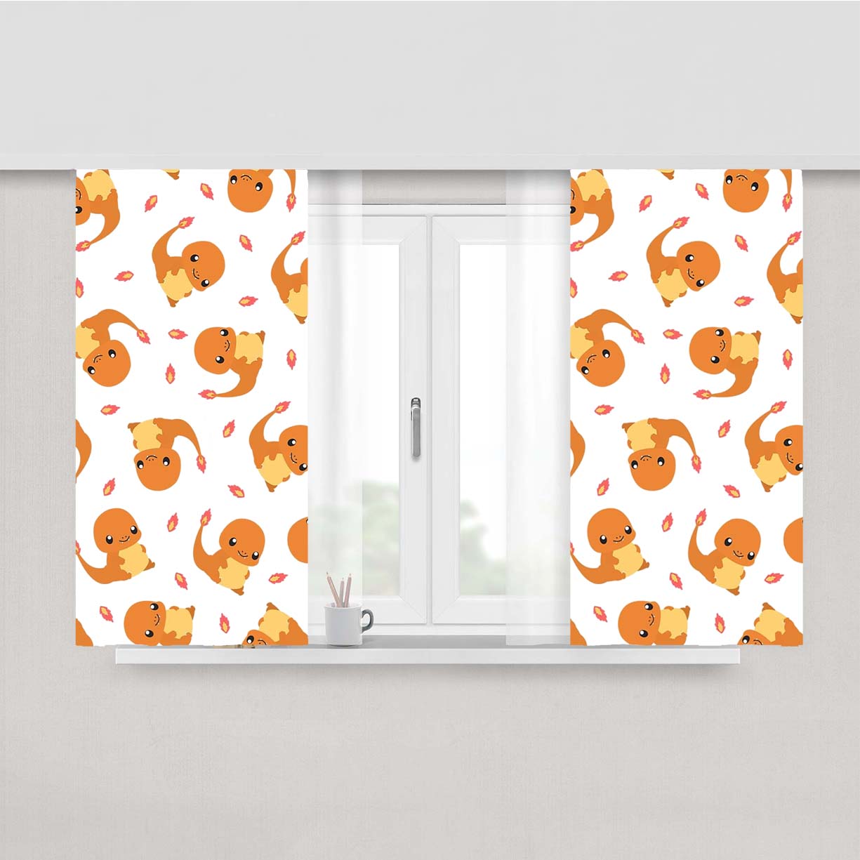 Charmander Cute Pokemon Pattern Peach Skin Window Curtains
