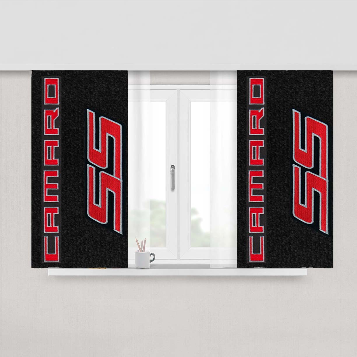 Chevrolet Camaro Ss Logo Peach Skin Window Curtains
