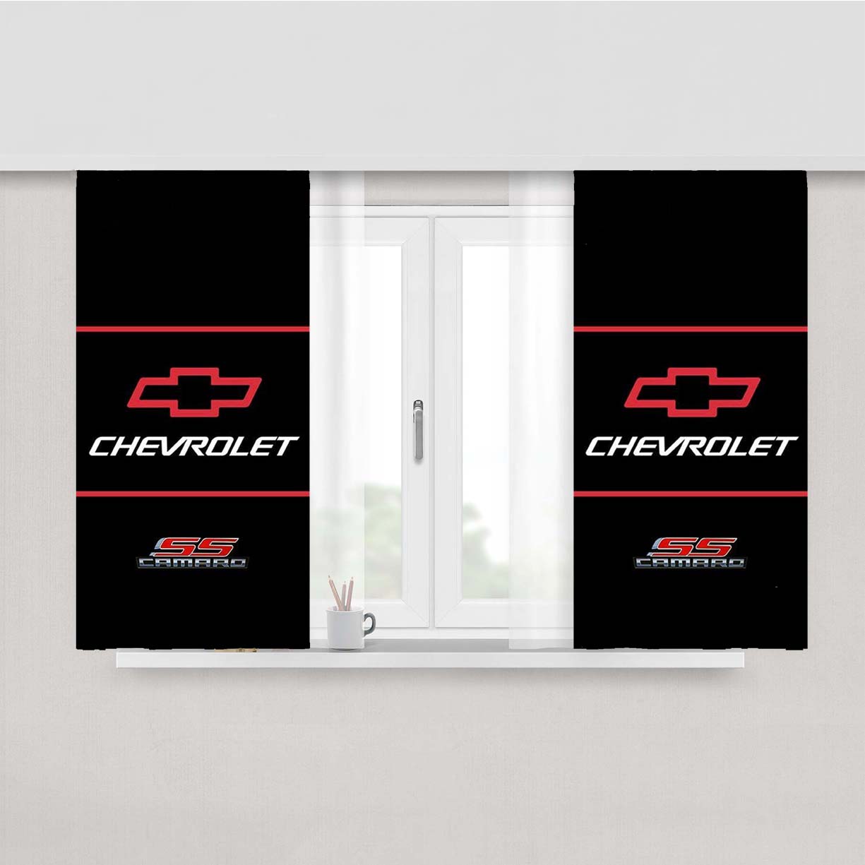 Chevrolet Camaro Ss Logo 2 Peach Skin Window Curtains
