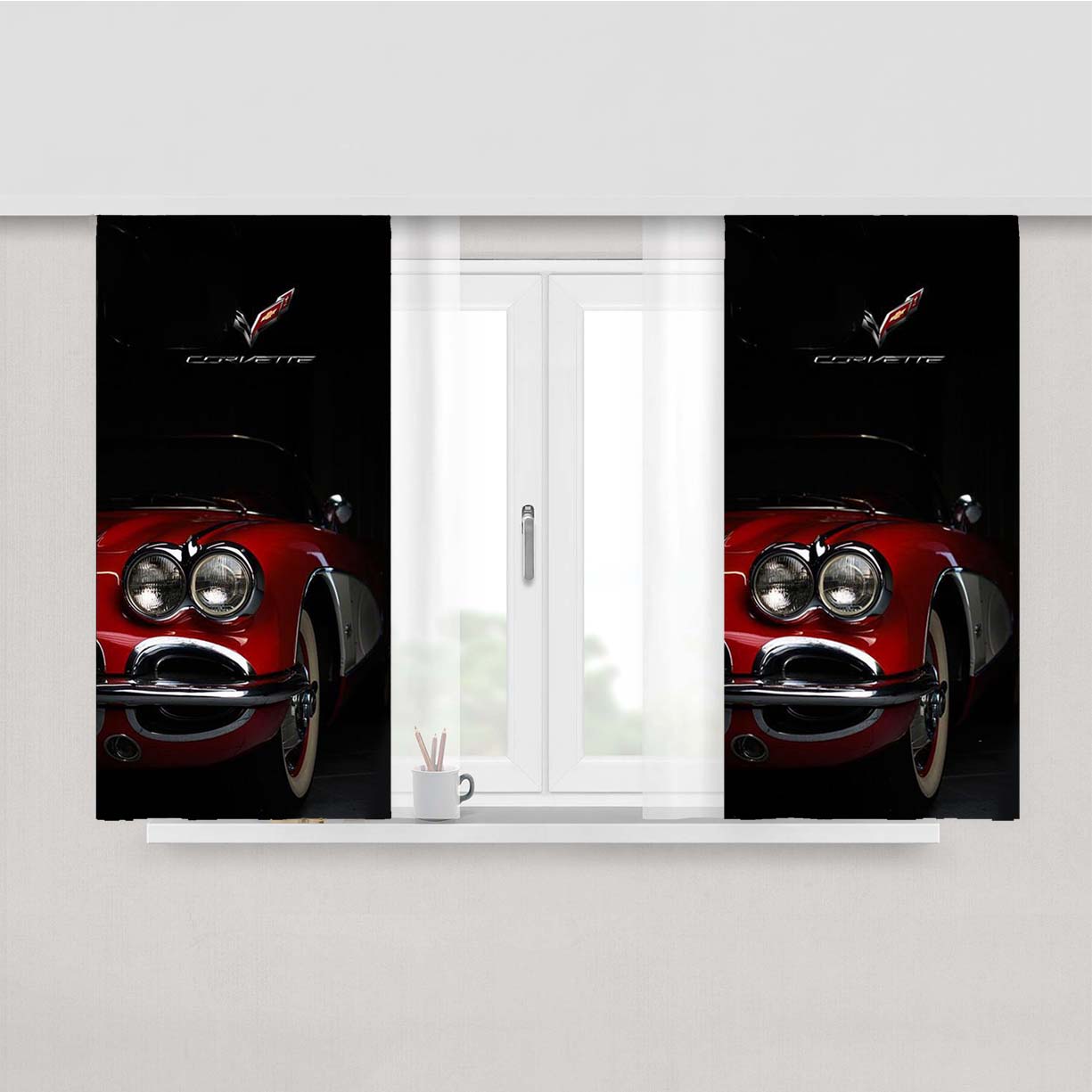 Chevrolet Chorvette 1957 Speedfuilie Peach Skin Window Curtains