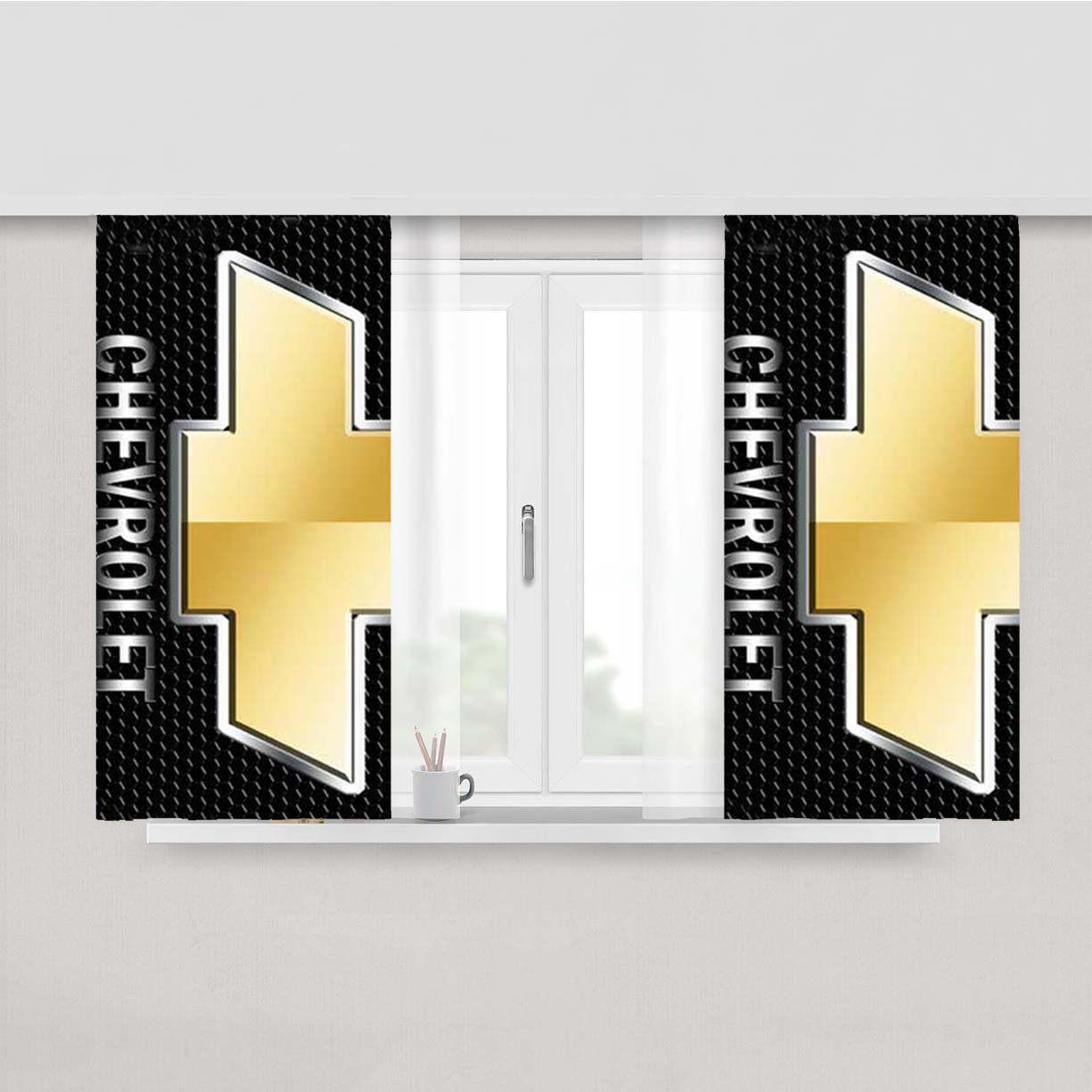 Chevrolet Logo On Mesh Peach Skin Window Curtains
