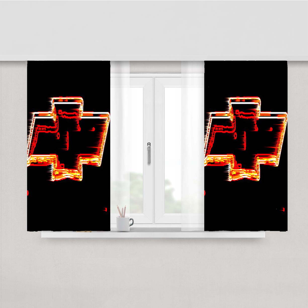 Chevy Bowtie Neon Logo Peach Skin Window Curtains