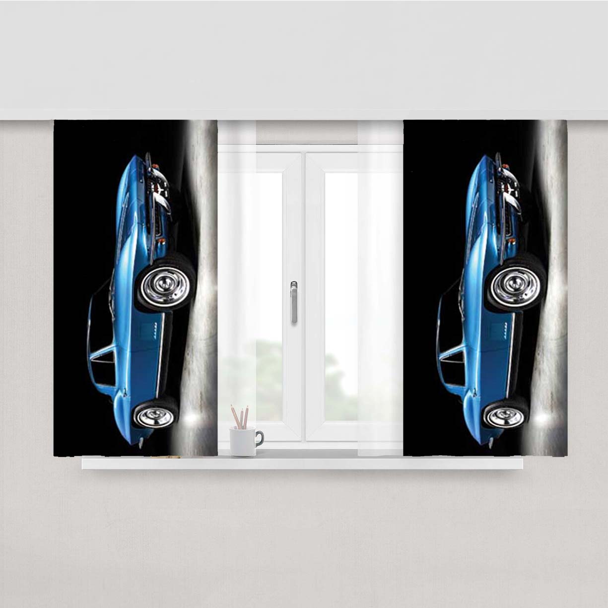 Chevy Stingray 67 Blue Peach Skin Window Curtains
