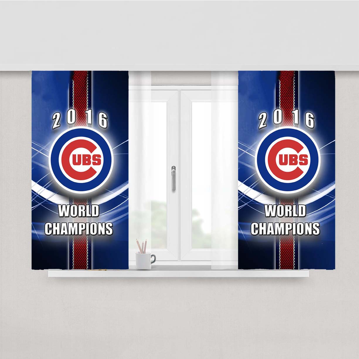 Chicago Cubs Champions Peach Skin Window Curtains