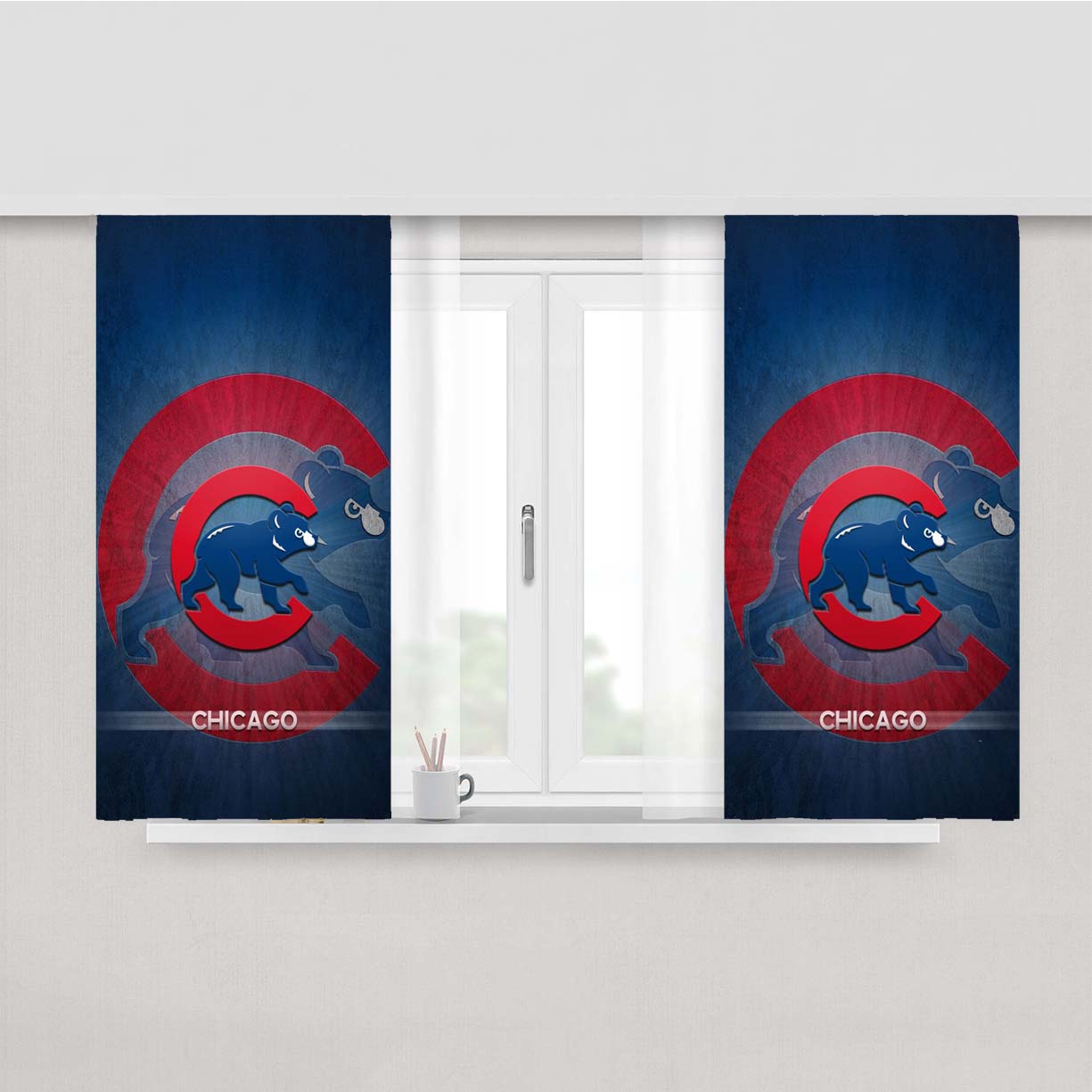 Chicago Cubs Crack Pattern Peach Skin Window Curtains