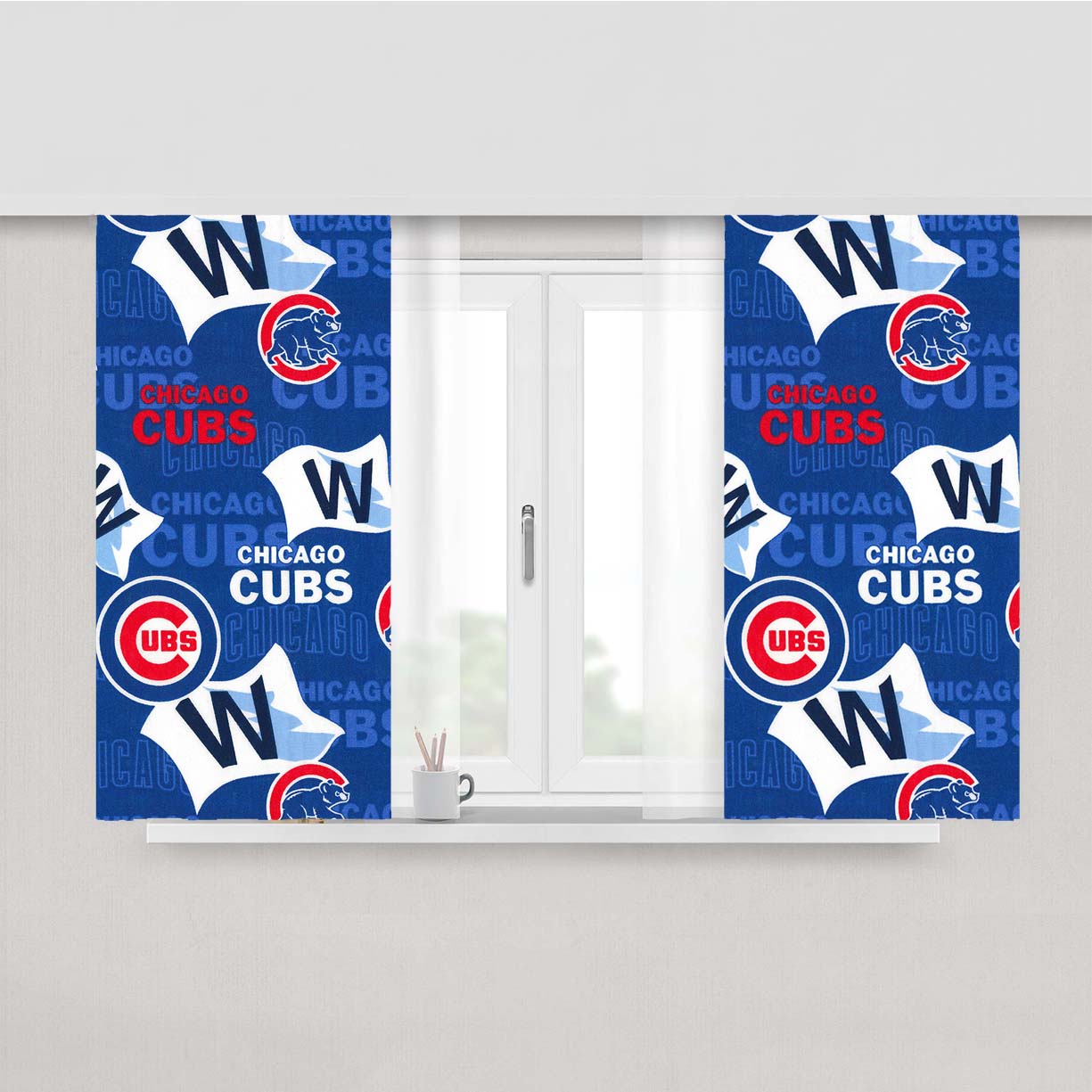 Chicago Cubs Mlb Pattern Fabric Peach Skin Window Curtains