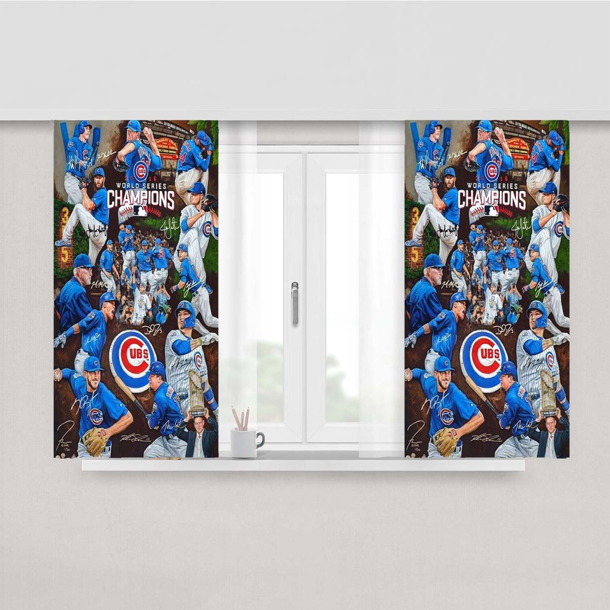 Chicago Cubs Pattern Player Peach Skin Window Curtains