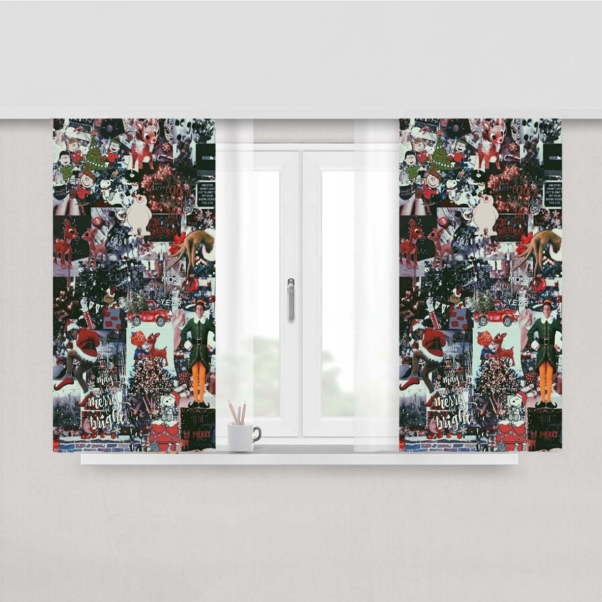 Christmas Collage Peach Skin Window Curtains