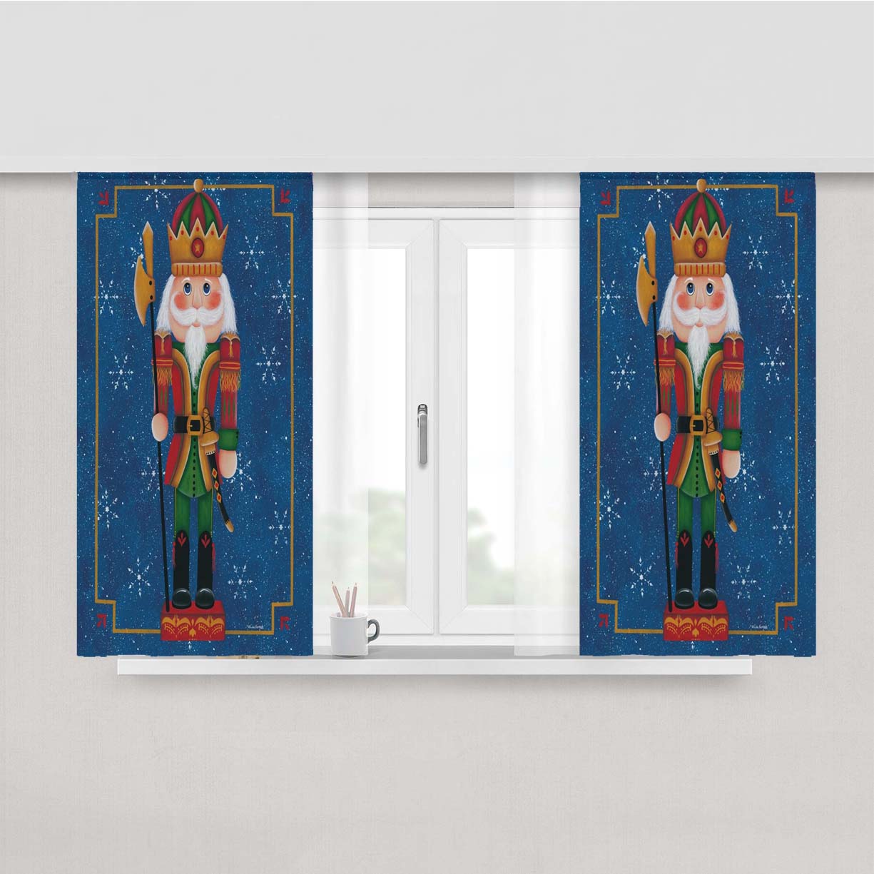Christmas Nutcracker Peach Skin Window Curtains