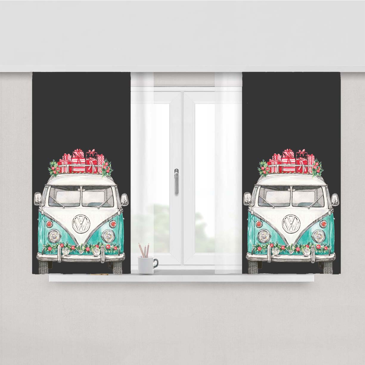 Christmas Vw Peach Skin Window Curtains